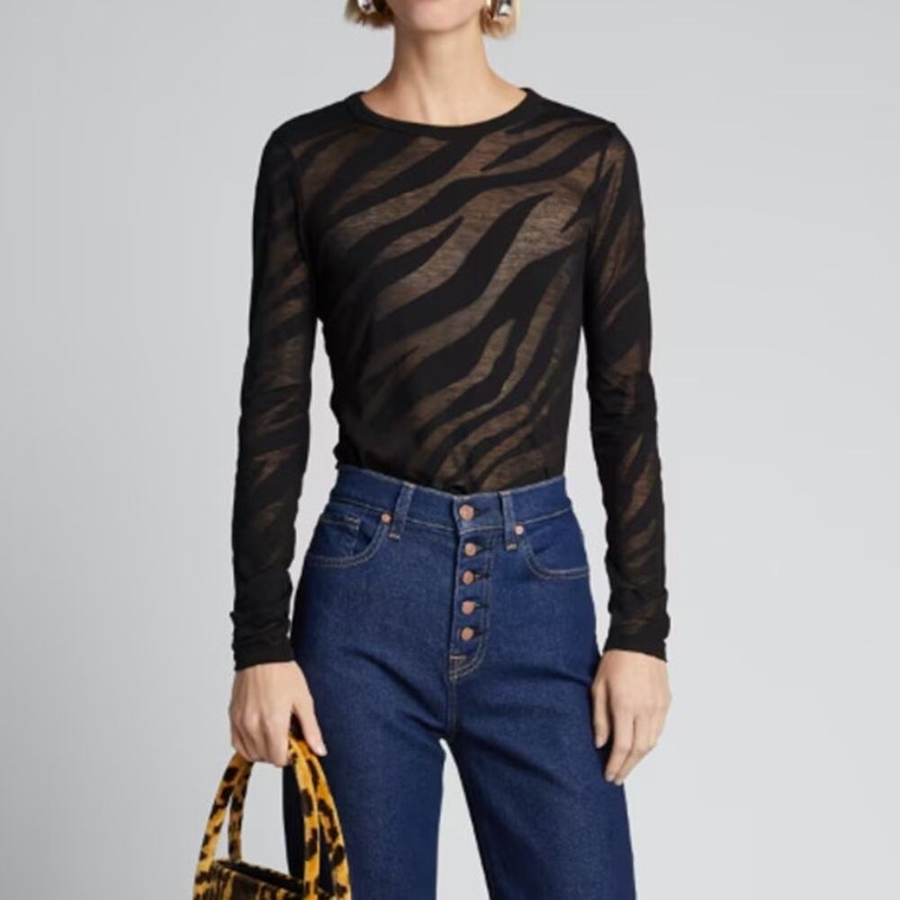 Rag & Bone Valencia Zebra Burnout Tee Black NWT Round Neck Knit Top Women's M